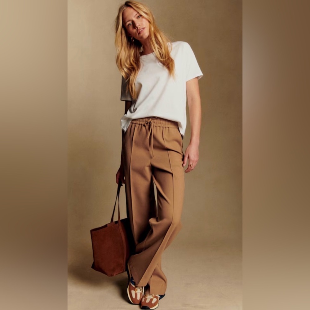 Sezane Bruce Tan Wide-Leg Trousers